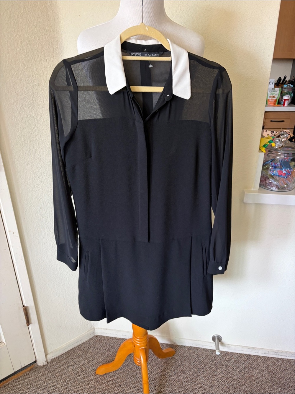 Zara Black Romper with White Collar